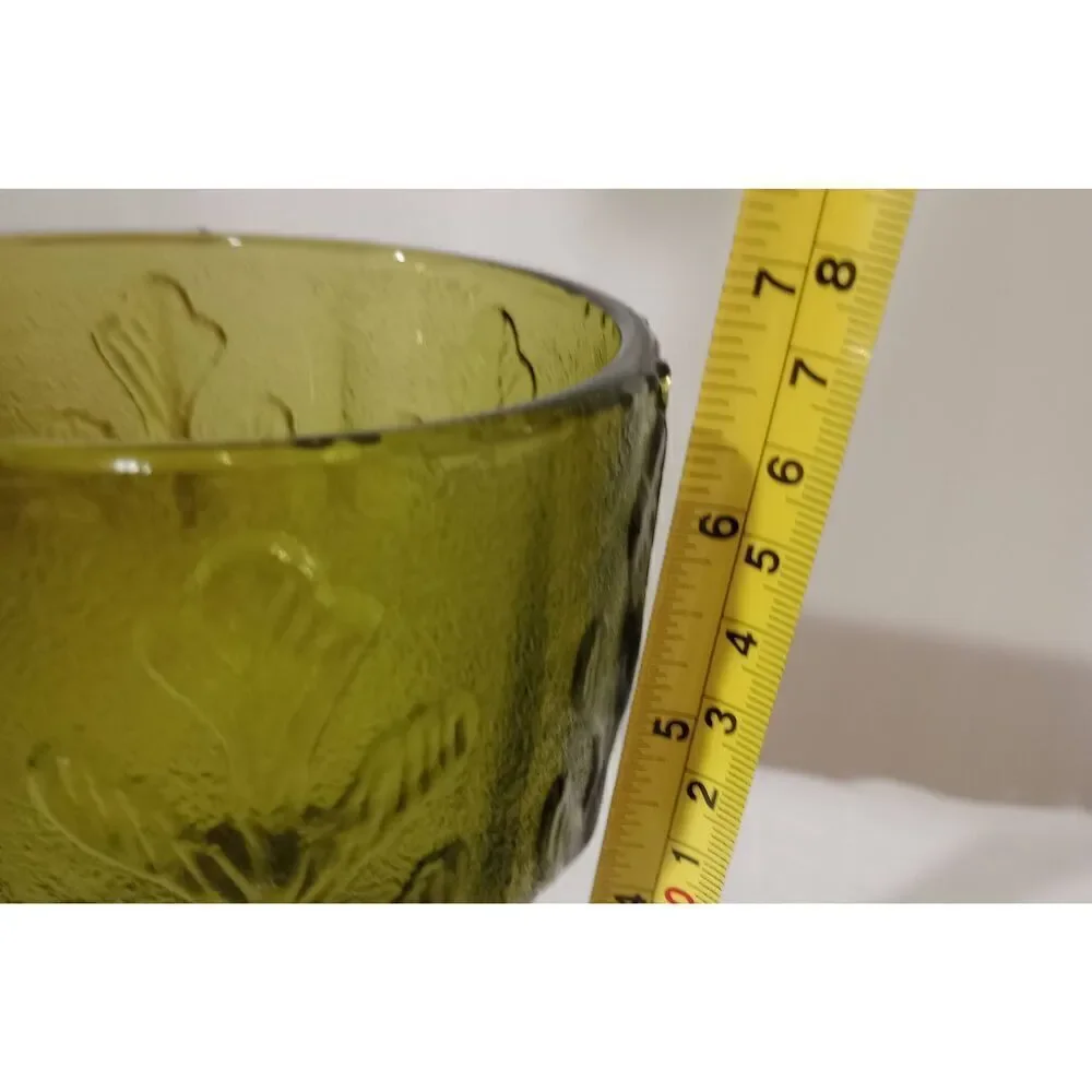 Vintage F.T.D green patterned glass vase, bowl candy dish, footed